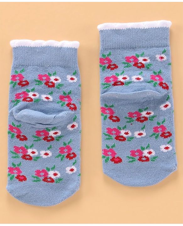 Cute Walk by Babyhug Ankle Length Antibacterial Socks Floral Design Pack of 5 - Blue