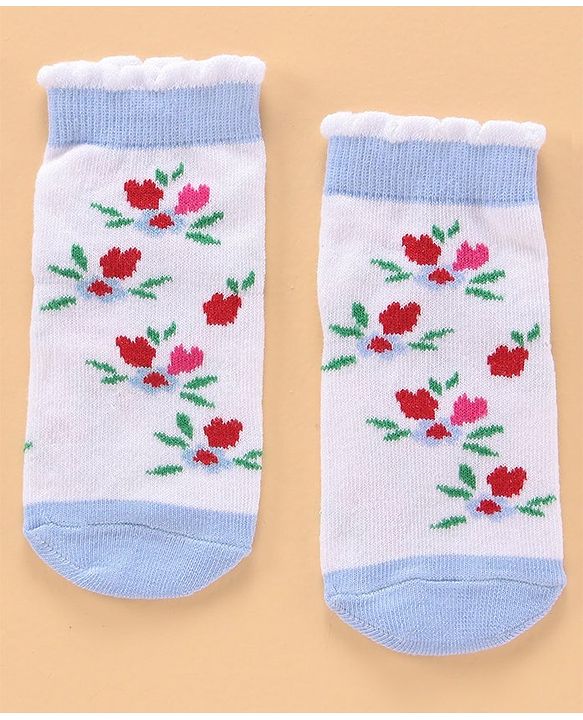 Cute Walk by Babyhug Ankle Length Antibacterial Socks Floral Design Pack of 5 - Blue