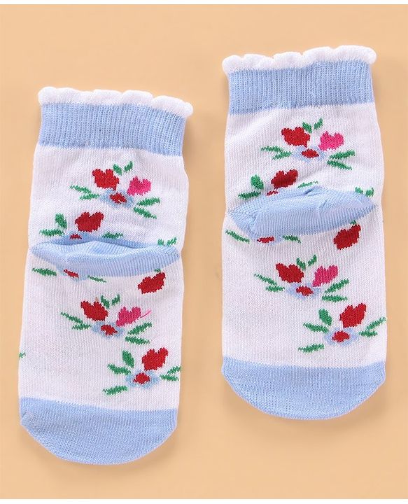 Cute Walk by Babyhug Ankle Length Antibacterial Socks Floral Design Pack of 5 - Blue