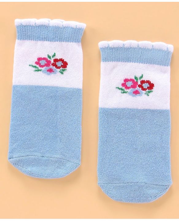 Cute Walk by Babyhug Ankle Length Antibacterial Socks Floral Design Pack of 5 - Blue