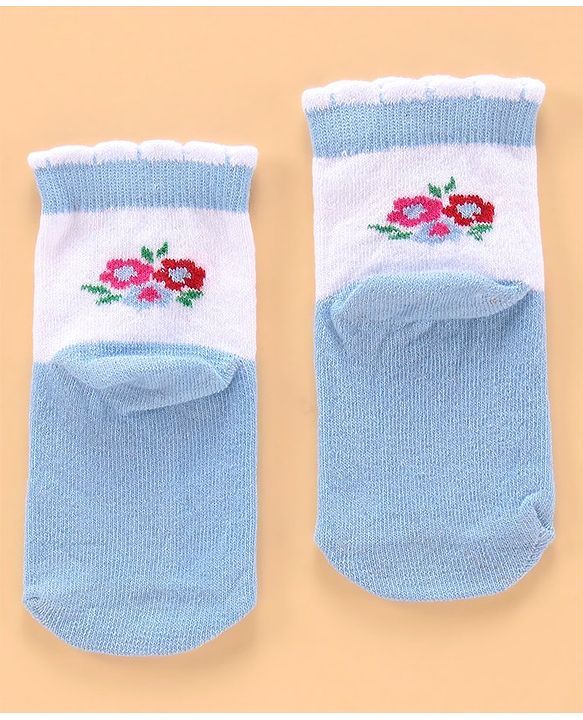 Cute Walk by Babyhug Ankle Length Antibacterial Socks Floral Design Pack of 5 - Blue