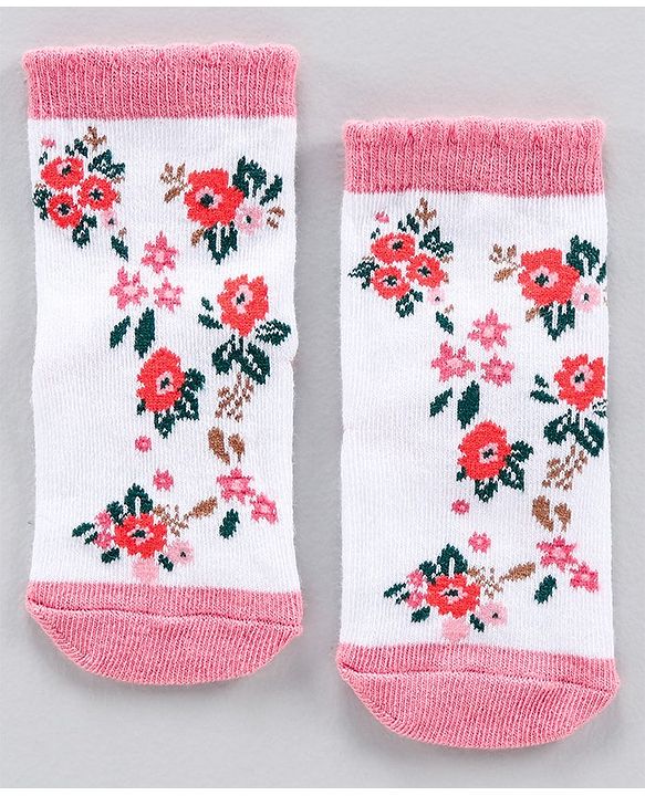 Cute Walk by Babyhug Anti Bacterial Ankle Length Stripe Socks Pack of 5 - Pink White