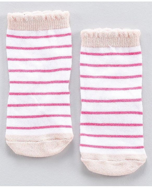 Cute Walk by Babyhug Anti Bacterial Ankle Length Stripe Socks Pack of 5 - Pink White