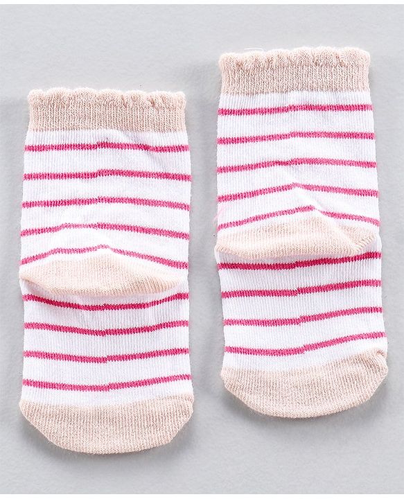 Cute Walk by Babyhug Anti Bacterial Ankle Length Stripe Socks Pack of 5 - Pink White