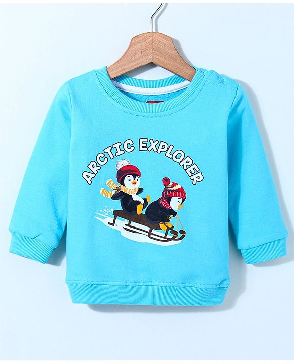 Babyhug Full Sleeves Sweatshirt Penguin Print - Blue