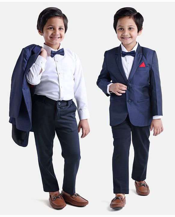 Babyhug Full Sleeves 3 Piece Party Suit with Bow - Navy
