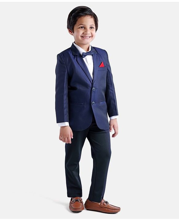 Babyhug Full Sleeves 3 Piece Party Suit with Bow - Navy