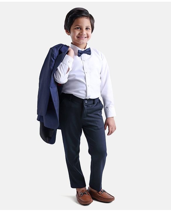 Babyhug Full Sleeves 3 Piece Party Suit with Bow - Navy