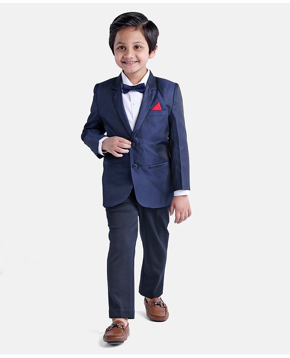 Babyhug Full Sleeves 3 Piece Party Suit with Bow - Navy