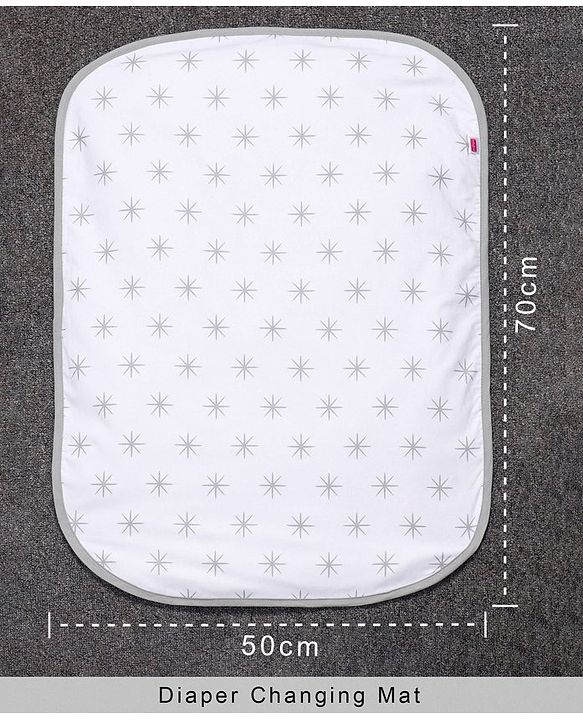 Babyhug 100% Premium Cotton Pillow Bolster & Diaper Changing Mat Set of 4 - Asterisk Grey