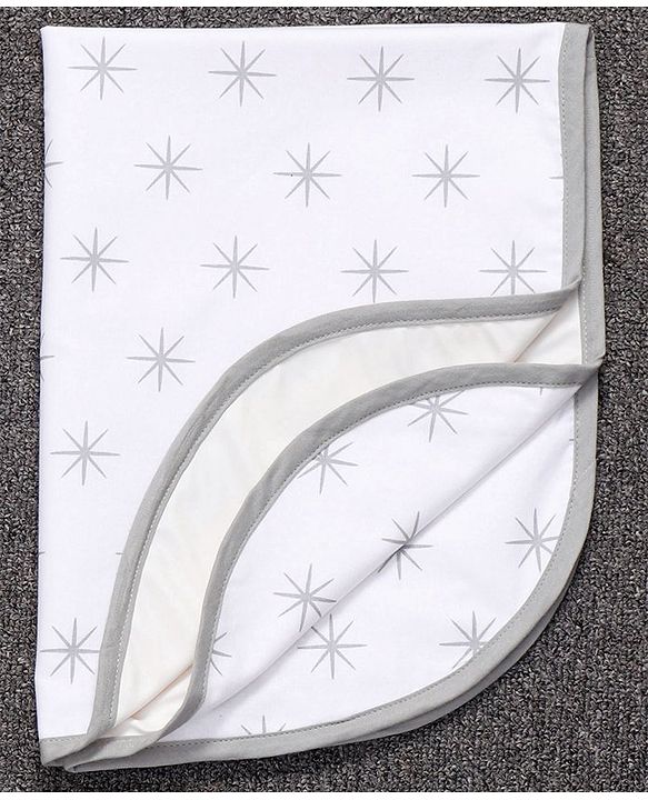 Babyhug 100% Premium Cotton Pillow Bolster & Diaper Changing Mat Set of 4 - Asterisk Grey