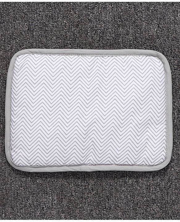 Babyhug 100% Premium Cotton Pillow Bolster & Diaper Changing Mat Set of 4 - Asterisk Grey