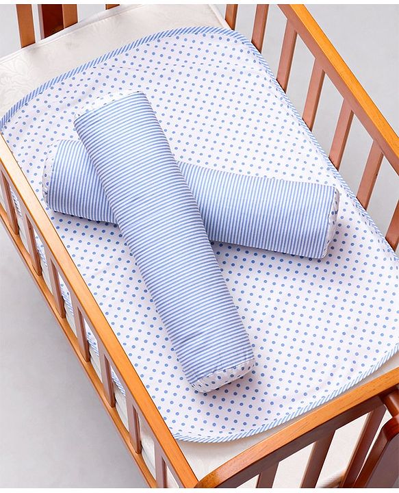 Babyhug 100% Premium Cotton Pillow Bolster & Diaper Changing Mat Set of 4 - Asterisk Grey