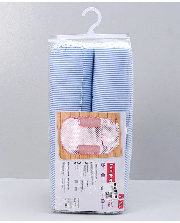 Babyhug 100% Premium Cotton Pillow Bolster & Diaper Changing Mat Set of 4 - Asterisk Grey