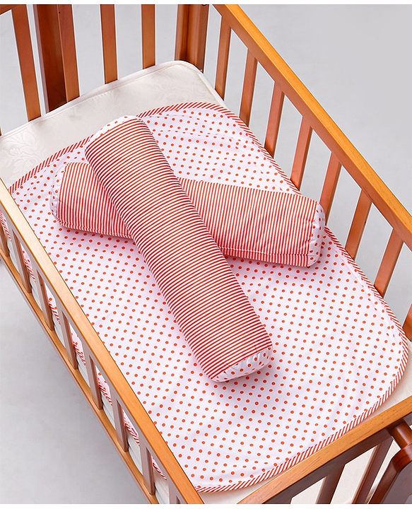 Babyhug 100% Premium Cotton Pillow Bolster & Diaper Changing Mat Set of 4 - Asterisk Grey