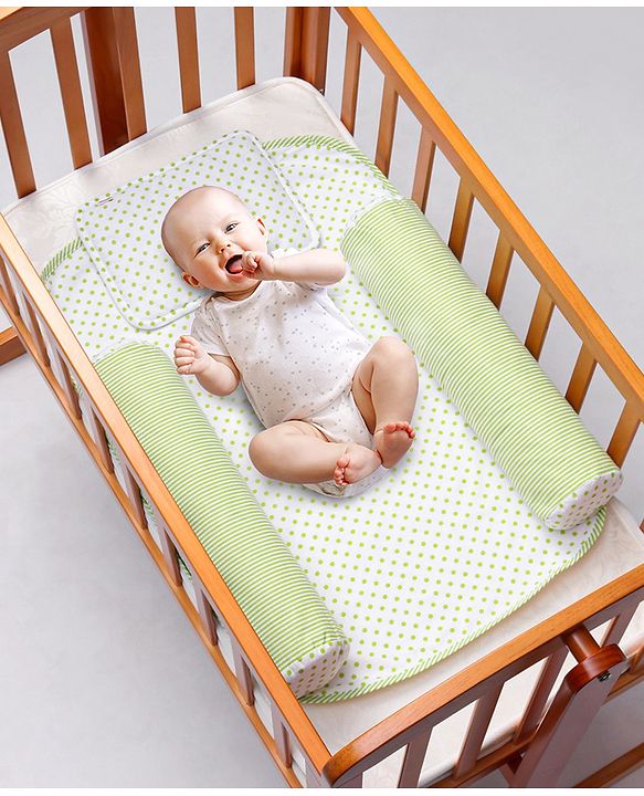 Babyhug 100% Premium Cotton Pillow Bolster & Diaper Changing Mat Set of 4 - Asterisk Grey