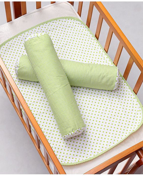 Babyhug 100% Premium Cotton Pillow Bolster & Diaper Changing Mat Set of 4 - Asterisk Grey