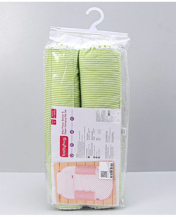 Babyhug 100% Premium Cotton Pillow Bolster & Diaper Changing Mat Set of 4 - Asterisk Grey