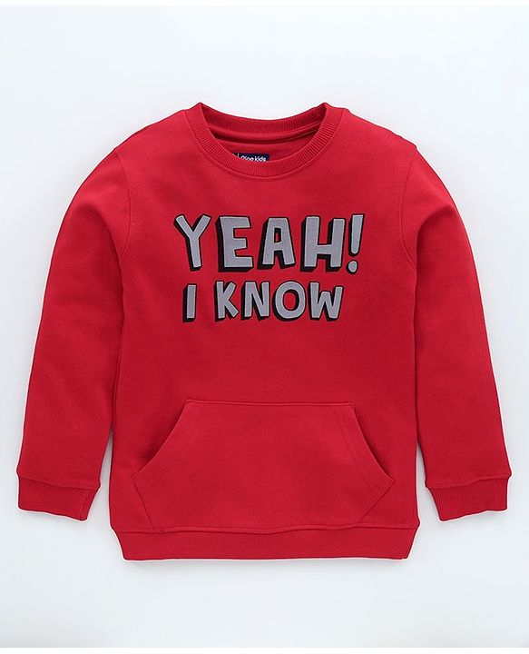 Pine Kids Full Sleeves Biowash Sweatshirt Text Print - Maroon