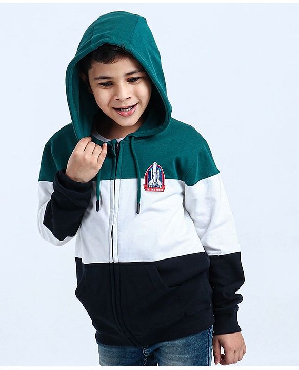 Pine Kids Full Sleeves Bio Wash Hooded Sweatshirt - Green