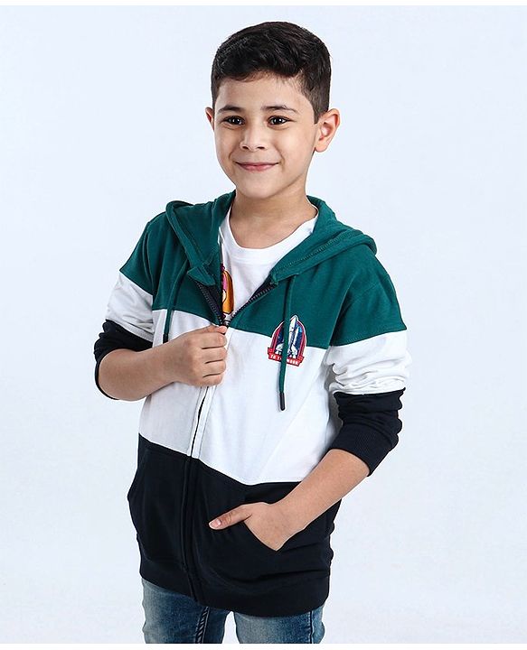 Pine Kids Full Sleeves Bio Wash Hooded Sweatshirt - Green
