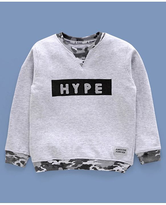 Pine Kids Full Sleeves Bio Wash Sweatshirt Hype Print - Grey