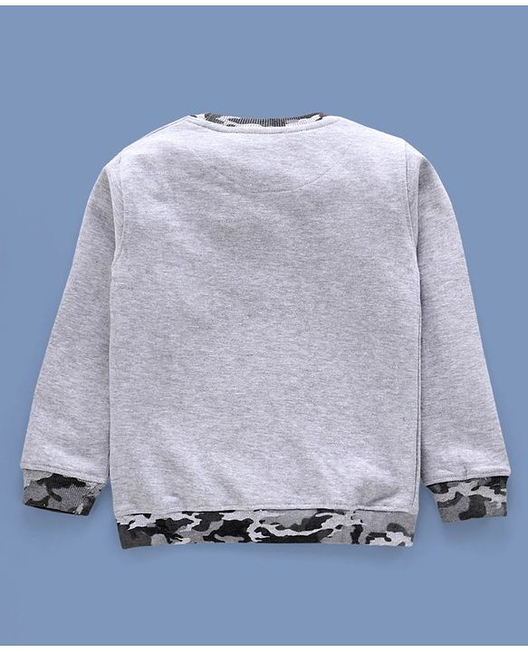 Pine Kids Full Sleeves Bio Wash Sweatshirt Hype Print - Grey