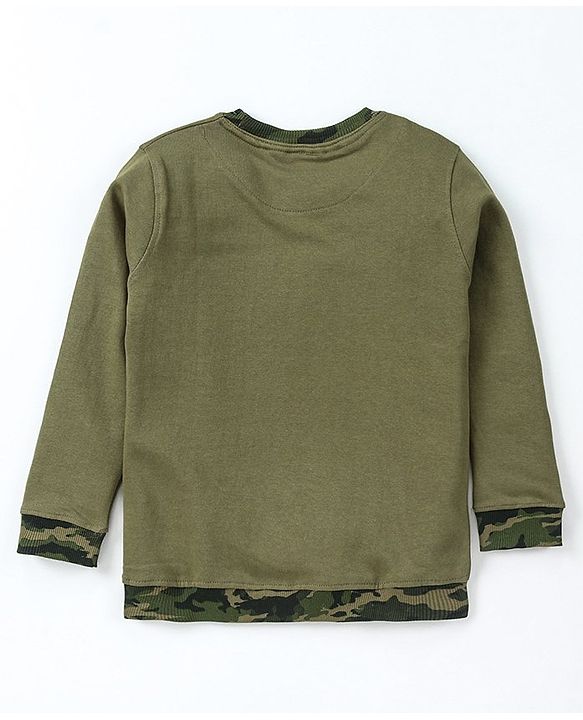 Pine Kids Full Sleeves Bio Wash Sweatshirt Camouflage Print - Olive Green