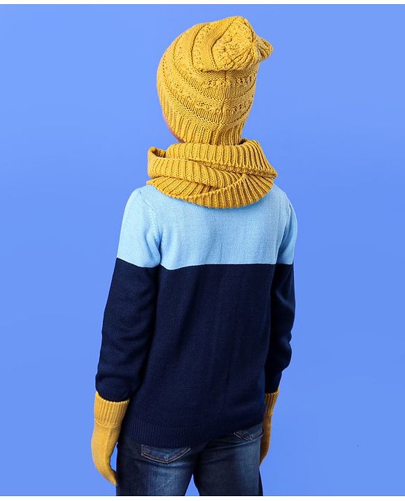 Pine Kids Woollen Cap & Set With Muffler Yellow - 14.5 cm
