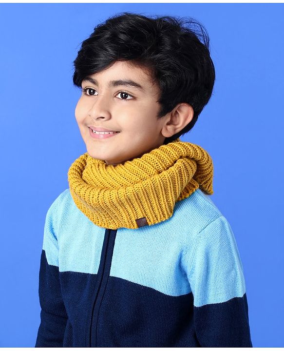 Pine Kids Woollen Cap & Set With Muffler Yellow - 14.5 cm
