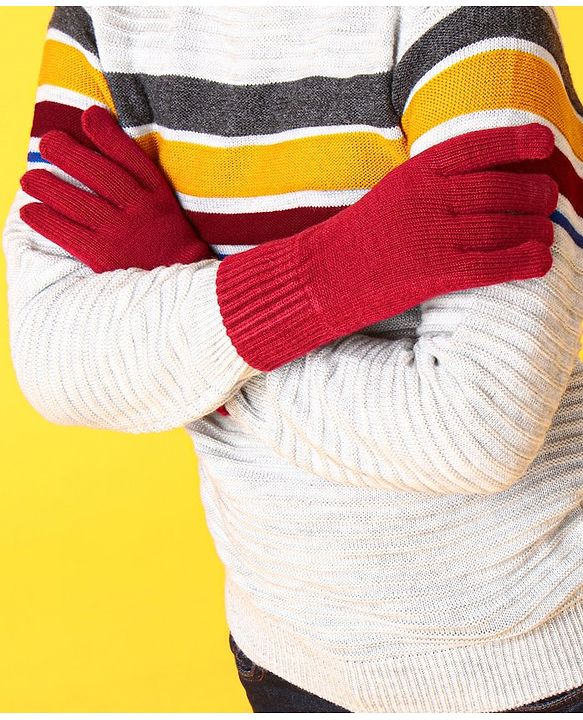Pine Kids Woollen Cap Gloves Set With Muffler Red - Diameter 13 cm