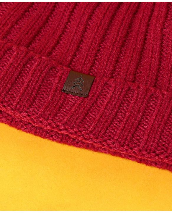 Pine Kids Woollen Cap Gloves Set With Muffler Red - Diameter 13 cm