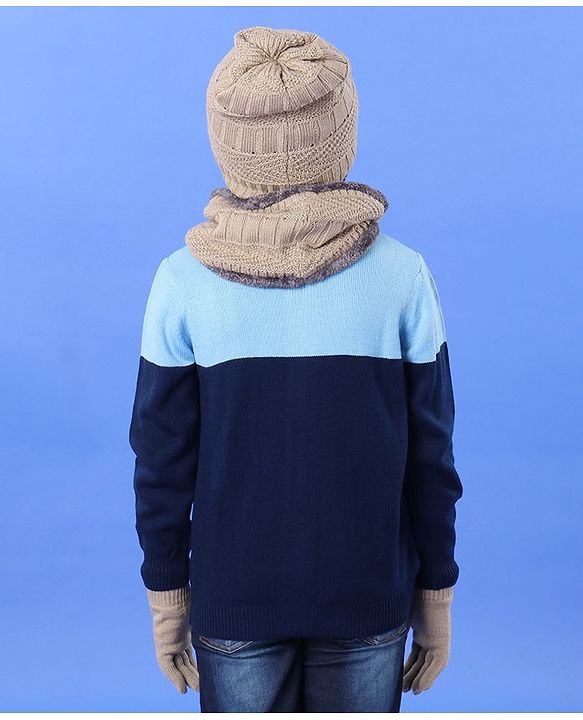 Pine Kids Winter Wear Fur Beanie Cap Gloves and Muffler Set Khaki - Diameter 13 cm