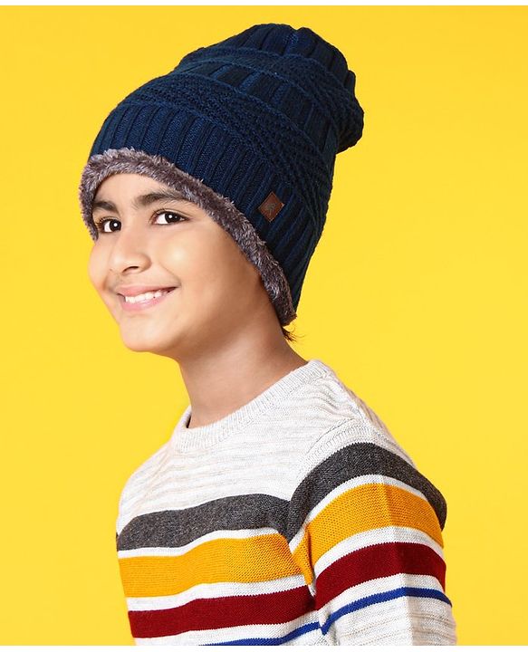 Pine Kids Woollen Cap Gloves & Snood with Fur Blue - Diameter 17 cm