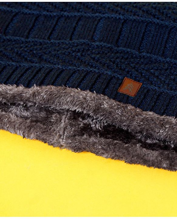 Pine Kids Woollen Cap Gloves & Snood with Fur Blue - Diameter 17 cm