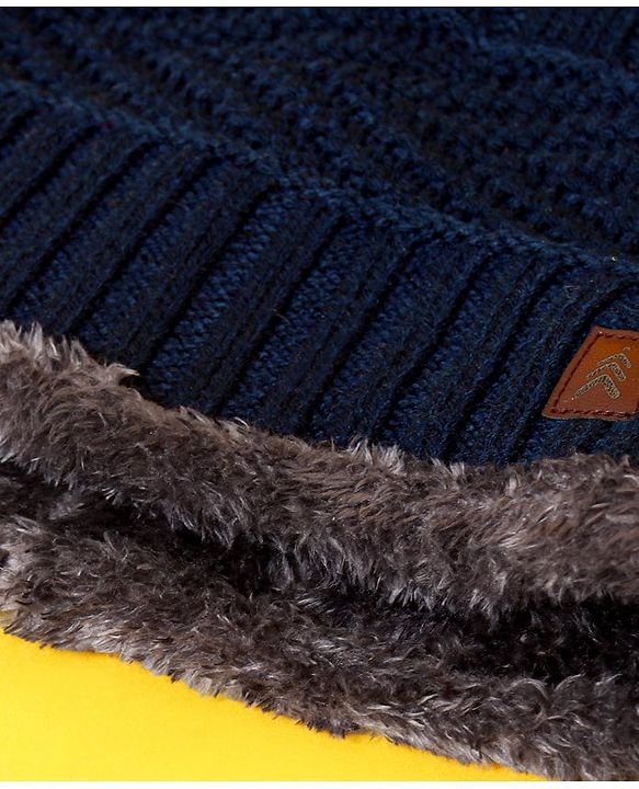Pine Kids Woollen Cap Gloves & Snood with Fur Blue - Diameter 17 cm