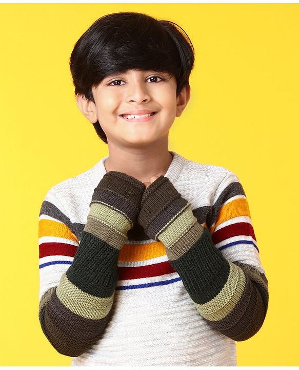 Pine Kids Half Length Woollen Glove - Green