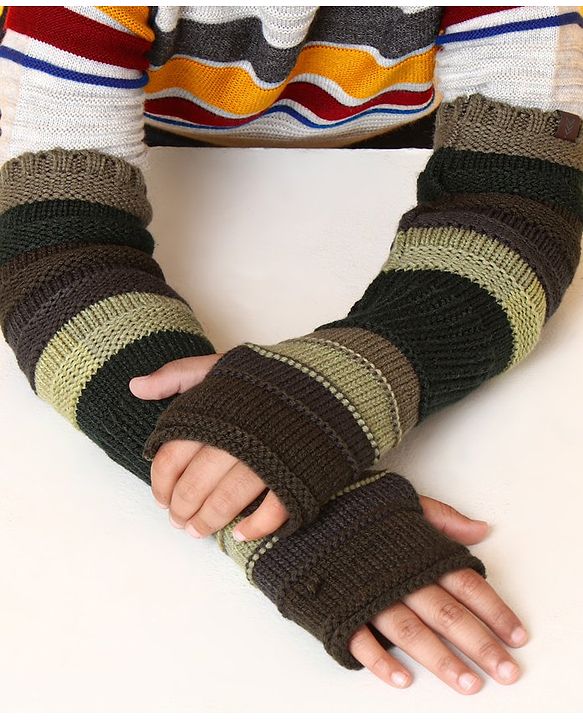 Pine Kids Half Length Woollen Glove - Green