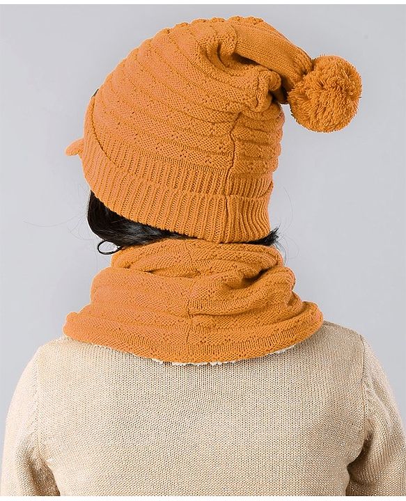 Pine Kids Woollen Cap & Mask With Muffler Yellow - Diameter 46 cm
