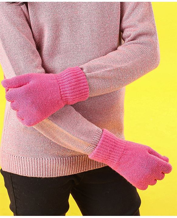 Pine Kids Cap Gloves & Muffler with Pom Pom Solid Color Pink - Diameter 12 cm
