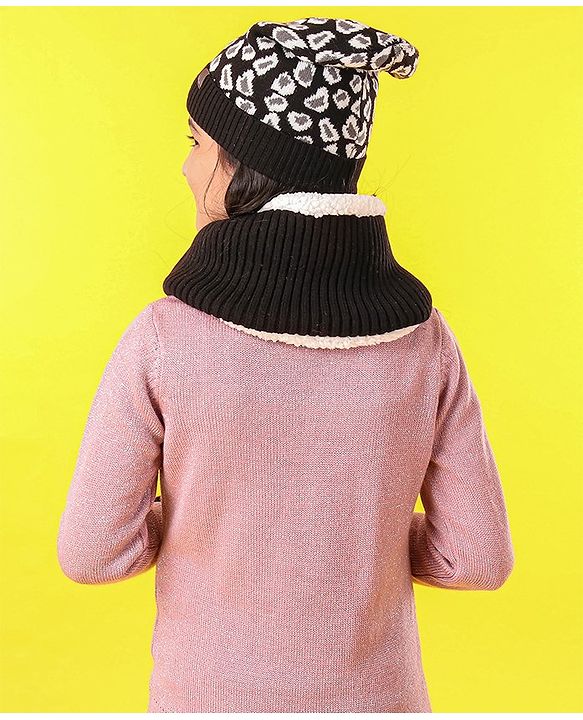 Pine Kids All Over Jacquard with Sherpa Lining Cap Gloves & Snood Pack of 3 - Black