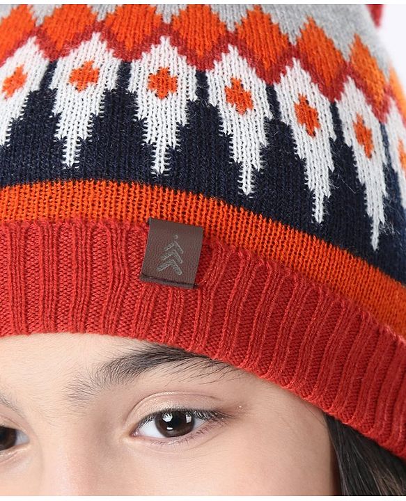 Pine Kids Woollen Cap Gloves Set With Muffler Red - Diameter 18 cm