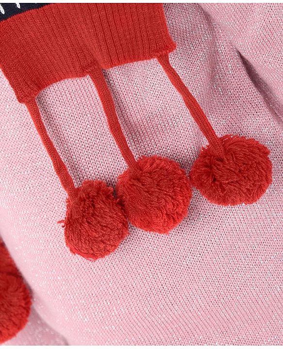 Pine Kids Woollen Cap Gloves Set With Muffler Red - Diameter 18 cm
