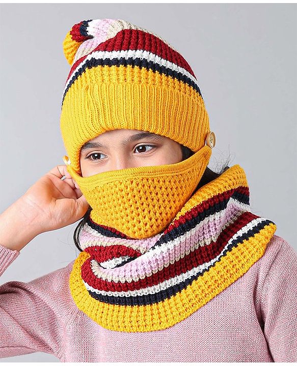 Pine Kids Snood & Cap with Mask Yellow - Diameter 16.5 cm