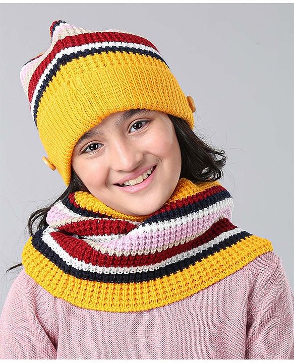 Pine Kids Snood & Cap with Mask Yellow - Diameter 16.5 cm