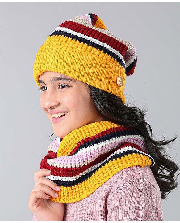 Pine Kids Snood & Cap with Mask Yellow - Diameter 16.5 cm