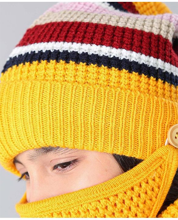 Pine Kids Snood & Cap with Mask Yellow - Diameter 16.5 cm