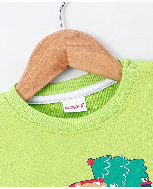 Babyhug Full Sleeves Sweatshirt Car Print - Green