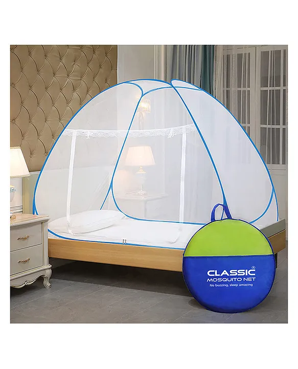 Classic Foldable Single Bed Blue Polyester Mosquito Net - WallMantra