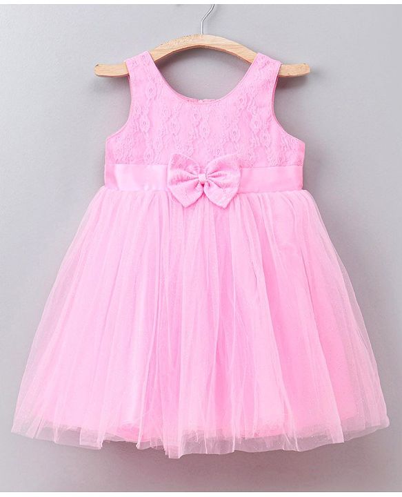Babyhug Sleeveless Party Wear Frock Floral Embroidery - Pink